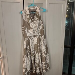 Connected Apparel White and Tan Midi Dress